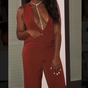 Forever 21 deep V burnt orange jumpsuit